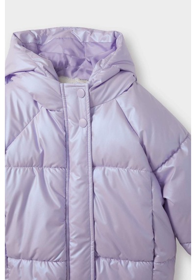Defacto Kapüşonlu Fermuarlı Çıtçıtlı Şişme Lila Kız Bebek Mont E7985a5/pr247 Lila