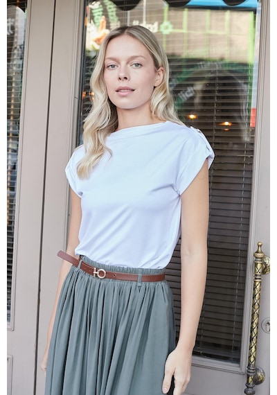 Jument Kadın Kaliteli Likrasız Span Kumaş Geniş Sıfır Yaka Duble Kollu Apoletli Düğmeli T-shirt Bluz-beyaz Beyaz Jument Kadın Kaliteli Likrasız Span Kumaş Geniş Sıfır Yaka Duble Kollu Apoletli Düğmeli T-shirt Bluz-beyaz Beyaz
