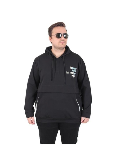 Starbattal Büyük Beden Kapüşonlu Sweat Double Face Never 25706 Sıyah Siyah