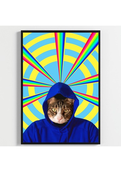 Besay Kozmik Kediler Renkli Ev Duvar Dekorasyonu Gökkuşağı Lazerli Ve Dondurmalı Komik Kedi Posteri 3'lü Set A4 Çerçevesi