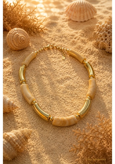 Krem Gold Kemik Çelik Kolye Altın