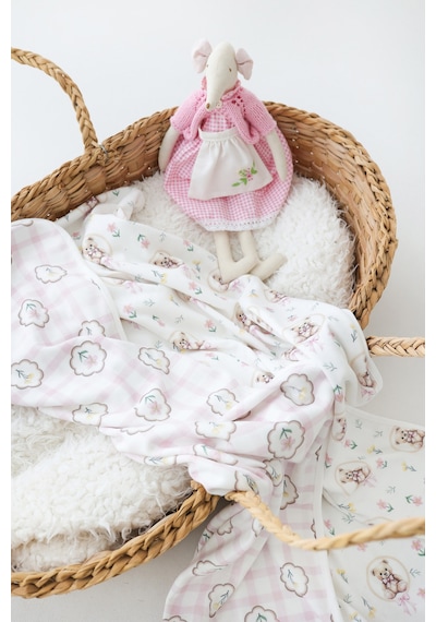 Esti Baby Teddy Bear Serisi %100 Pamuk Çift Taraflı Bebek ve Çocuk Battaniyesi 85x100 CM Pembe