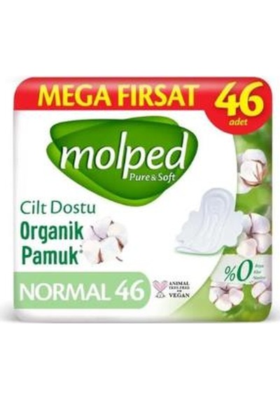 Molped Pure & Soft Organik Pamuklu Hijyenik Ped Mega Fırsat Paketi 46 Lı Normal