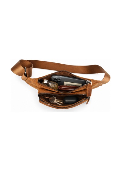 Alphaclub Bag Unisex Taba Hakiki Deri Çapraz Askılı Çok Bölmeli Postacı Omuz Ve Bel Çantası