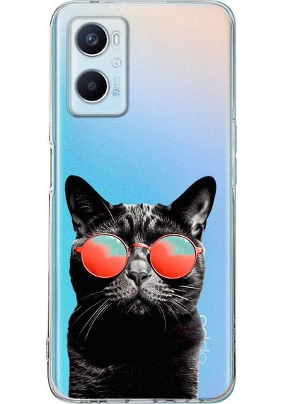 Oppo A96 İle Uyumlu 1mm Slim Fit Kedi 3 050d Baskılı Şeffaf Kılıf Şeffaf