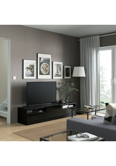 Tv Sehpası, Venge-parlak Cila-siyah, 180x42x39 Cm, Selsvıken, Çıt Çıt Raylı Siyah Tv Sehpası, Venge-parlak Cila-siyah, 180x42x39 Cm, Selsvıken, Çıt Çıt Raylı Siyah