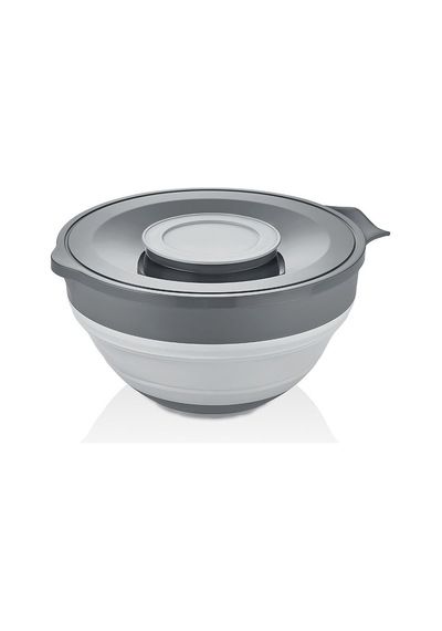 Qlux L-00960-2 Mikser Kabı 3250ml 2in1 Kapaklı Silikon Plastik Katlanabilir Gri - 8'li Paket Diğer