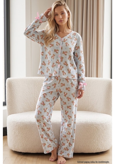 Siyah İnci Desenli Bürümcük-krınkıl Kurdele Detaylı Düğmeli Hırka Pijama Takım 26223921 Yeşil Ayıcık Siyah İnci Desenli Bürümcük-krınkıl Kurdele Detaylı Düğmeli Hırka Pijama Takım 26223921 Yeşil Ayıcık