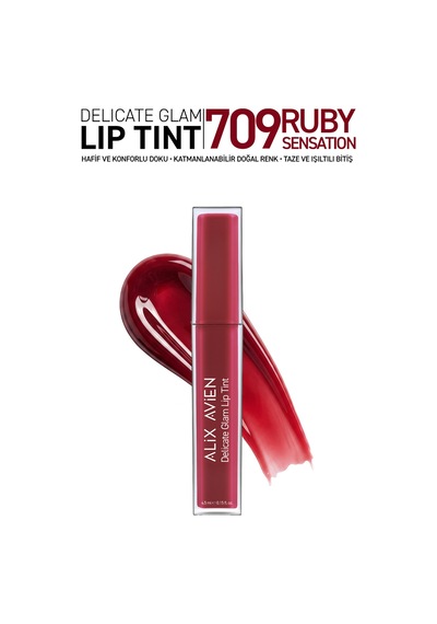 Kalıcı & Suya Dayanıklı Dudak Parlatıcı Tint - Delicate Glam Lip Tint 709 Ruby Sensation Pembe