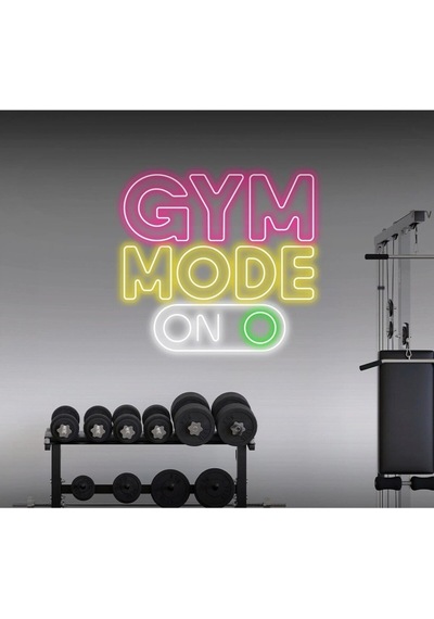 Gym Mode On Yazılı Ve Şekilli Neon Tabela Pembe