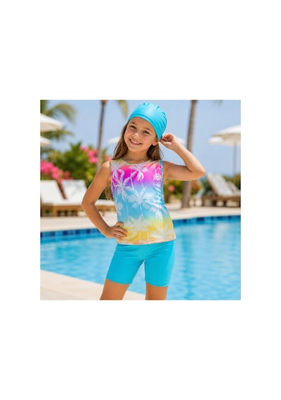 Rony Pony Kids Kız Çocuk Palmiye Desenli 3 Lü Mayo Takımı Şort, Kolsuz Üst Ve Bone Turkuaz Rony Pony Kids Kız Çocuk Palmiye Desenli 3 Lü Mayo Takımı Şort, Kolsuz Üst Ve Bone Turkuaz