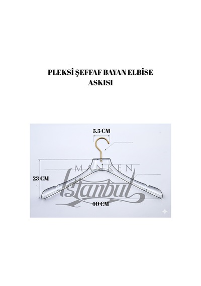 Elbise Askısı 40 Cm Pleksi Şeffaf Gold Kancalı Ceket Palto Askısı Business Class 3 Adet Diğer