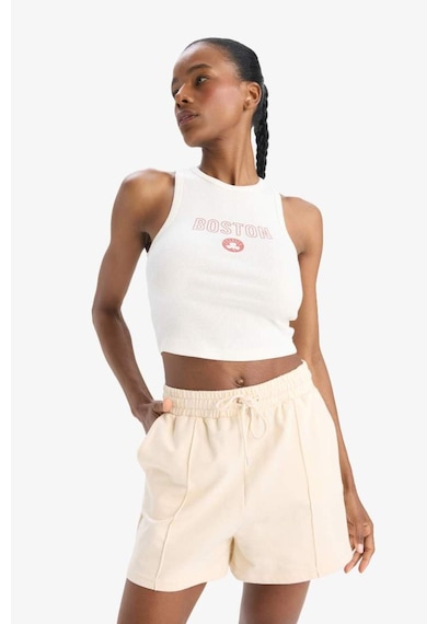 Defacto NBA Boston Celtıcs Crop Top Bisiklet Yaka Fitilli Kaşkorse Sporcu Atlet D8802AX25SP Ekru