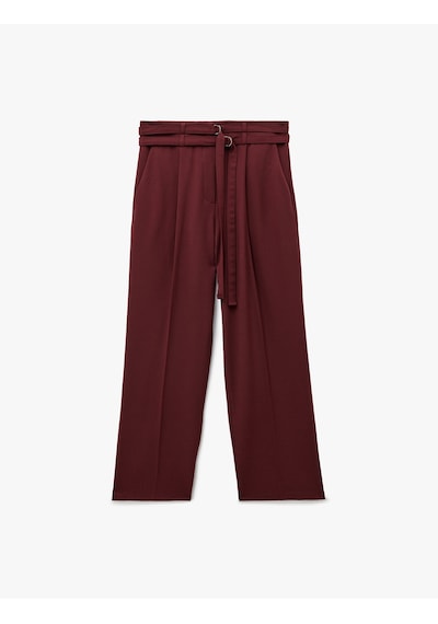 Koton Cepli Çift Kemer Detaylı Düz Bol Paça Kumaş Pantolon Bordo 6wak40183pw Bordo