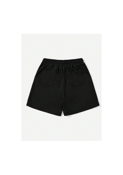 Tarzsokak Coolane Letter Graphic Drawstring Waist Şort Siyah