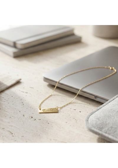 925 Ayar Gümüş İsim Yazılı Minimal Plaka Kolye Gold