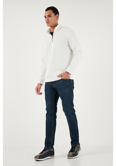Buratti Pamuklu Regular Fit Yarım Fermuarlı Dik Yaka Erkek Sweat 5905716 Ekru