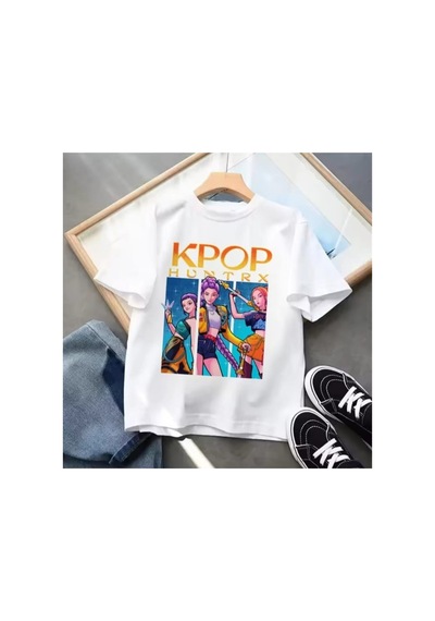 Stil-x K-pop Demon Hunters / Huntrıx Baskılı Çocuk Tshırt, %100 Pamuklu Kumaş Beyaz-1