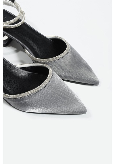 Duxal Shoes Bilekten Bağlamalı Topuklu Ayakkabı- Babet Emily PLATIN