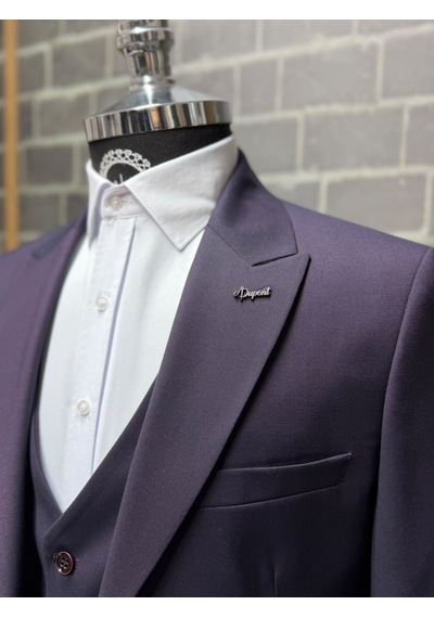 Dupont Classics Erkek Slim Fit 6 Drop Sivri Yaka Yelekli Kırçıllı Çift Yırtmaç Takım Elbise Mor Dupont Classics Erkek Slim Fit 6 Drop Sivri Yaka Yelekli Kırçıllı Çift Yırtmaç Takım Elbise Mor