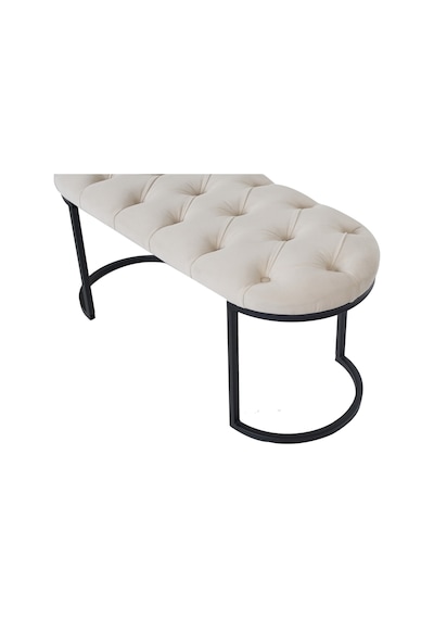 Elısse Black Puf - Metal Ayaklı Kapitoneli Model Puf, Krem Bench