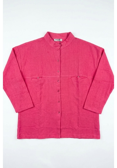 Hiccup My Fashıon Oversize Uzun Kollu Keten Karışımlı Gömlek Parlak Pembe