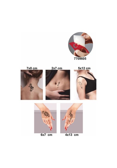 Enhavalı Gül Ve Kalp Modelleri Geçici Dövme Kına Şablonu 5'li