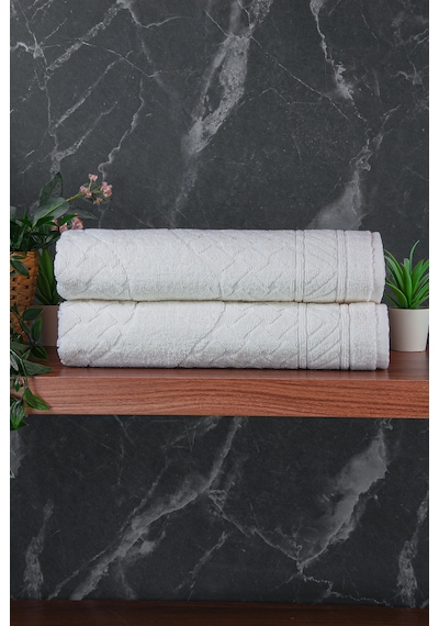 Ayak İzi Desenli 2li Ayak Havlusu - 50x70 Cm - Su Emici Banyo Paspası Seti - Beyaz Beyaz