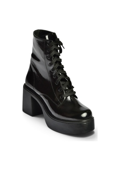 Fox Shoes V726681502 Siyah Rustik Kalın Topuklu Bağcıklı Postal Bot