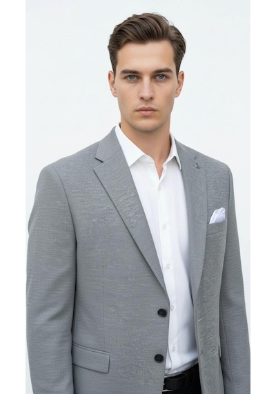 Plus Scorpion Erkek Esnek Kumaş Slim Fit Blazer Ceket Günlük & Ofis Şıklığı Füme