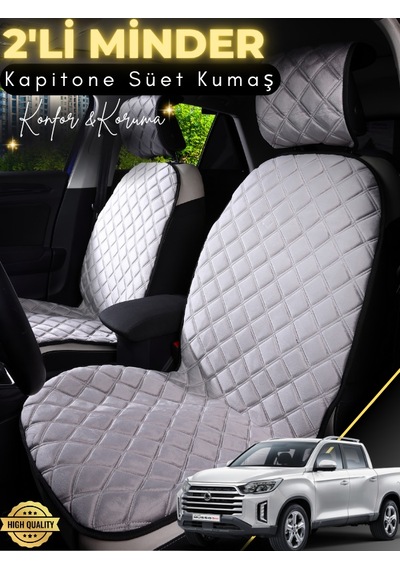Ssangyong Musso Grand Uyumlu 2'li Süet Oto Koltuk Minderi Terletmez Universal Oto Aksesuar A3 Gri