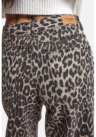 Kadın Leopar 1w6-26 Palazzo Fit Özel Desen Denim Jean