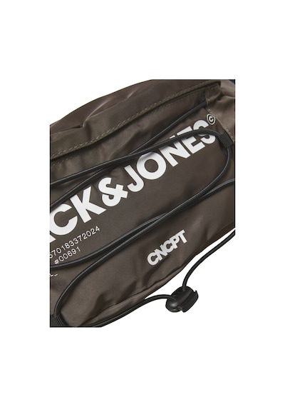 Jack & Jones Erkek Logo Baskili Fermuarli Çanta - Zitrus 12263790 Shitake Kahverengi