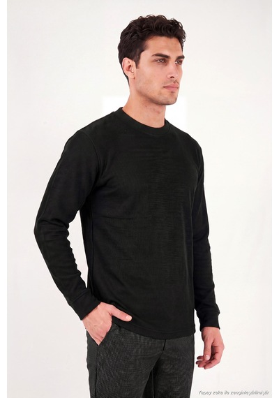 Buratti Pamuk Karışımlı Relaxed Fit Bisiklet Yaka Kazak Erkek Sweat 5905837 Siyah