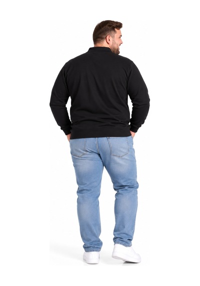 Annex Büyük Beden Polo Yaka Erkek Sweatshirt Siyah