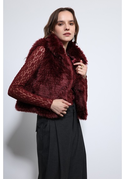Antioch Peluş Görünümlü Yelek Bordo
