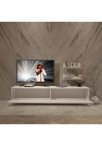 Decoraktiv Eko 4 Mdf Std Krom Ayaklı Tv Ünitesi Tv Sehpası Beyaz