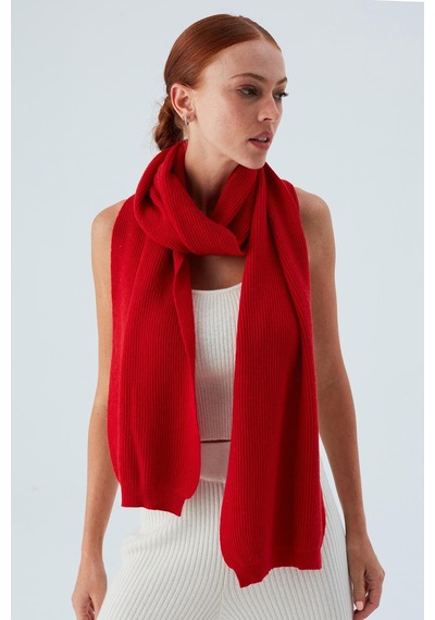 Peraluna Nomı Scarf Selanik Örgü Kaşmir Karışımlı Yumuşak Kadın Triko Atkı - Kırmızı Kırmızı