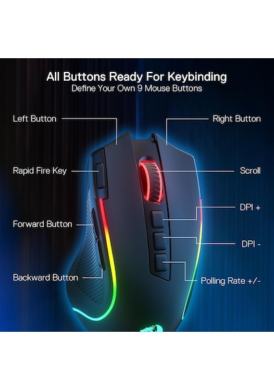 Redragon M612 Pro Rgb Oyun Faresi, 8000 Dpi Kablolu/kablosuz Opti