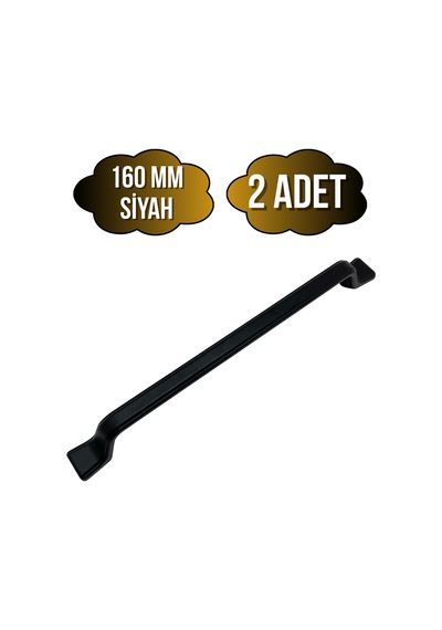 Havai Düz Siyah Metal Dolap Kulpu Mobilya Ve Mutfak Dolap Kulpu Siyah 160mm 2 Adet Siyah