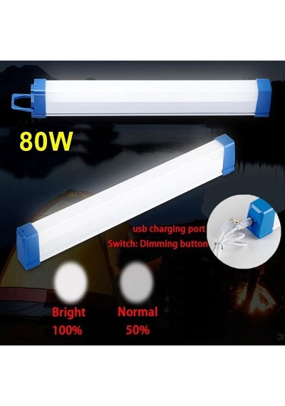 Usb Şarjlı Acil Durum Ve Aydınlatma Led Florasan Ev,kamp,maden,işyeri,balıkcı Lambası 52cm 80w Çok Renkli