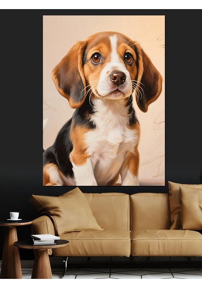 Ahşap Tablo Sevimli Beagle Köpek Portresi