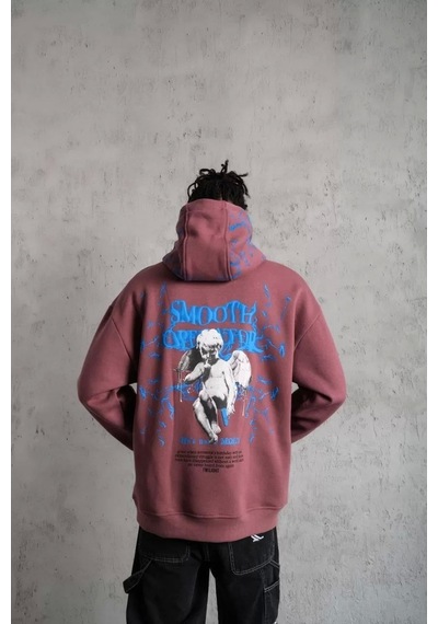 Erkek Yıldırım Baskılı Kapşonlu Sweat - Gül Kurusu Gülkurusu