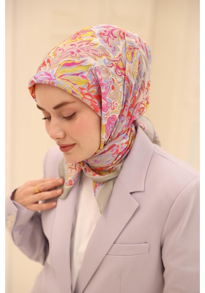 Silk Home Olinda İpek Eşarp 47002-19 Lila Mavi, Mercan, Pembe, Asit, Fuşya