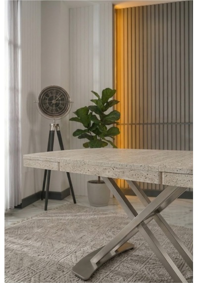 Venoxa Premium Seri 70x110 / 70x160 Mdf Masa Tek Masadır Traverten Traverten