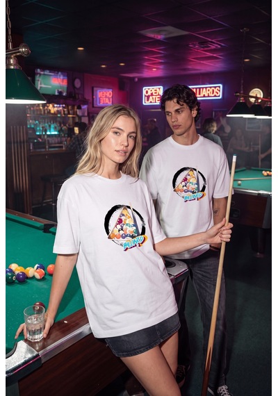 Black Nova Oversize Baskılı Unisex %100 Pamuk T-shirt Zen Billiard Beyaz