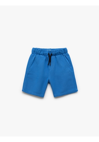 Koton Beli Bağlamalı Cepli Basic Keten Şort Saks 5skb40032tw Saks Mavi