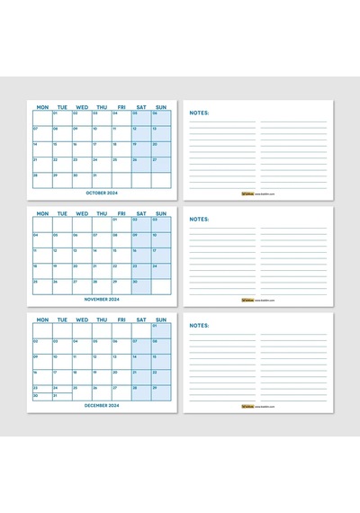 Mavi Renkli Aylık Planlama 2027 Takvim, 2027 Masa Takvimi, Blue Color Monthly Planner Calendar