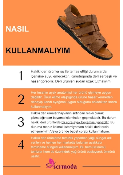 Sermoda Hakiki Gerçek Deri Cırtlı Erkek Sandalet Çapraz Şır Taba