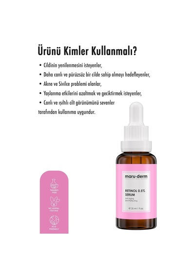 Maruderm Retinol%0.5 Cilt Yenileyici Bakım Serumu Besleyici Bitkisel Yağlar & Seramid İle İnce Çizgi Karşıtı Yüz Serumu, 30 Ml Diğer